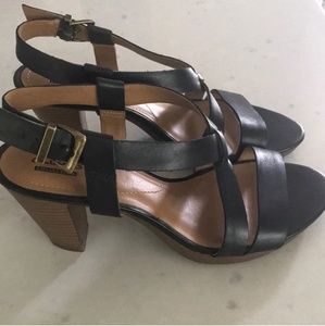 Clarks black leather strappy heals. 8.5